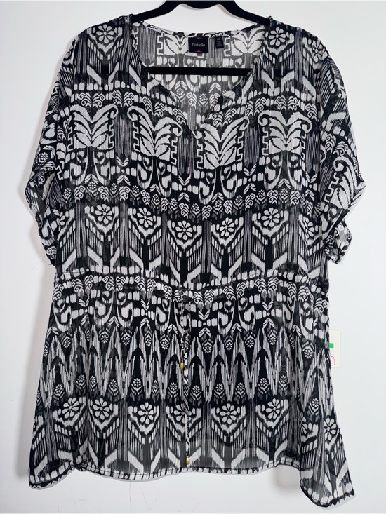 Rafaella Tops - NWT Rafaella Black White Ikat Shimmer Sheer Blouse Large
